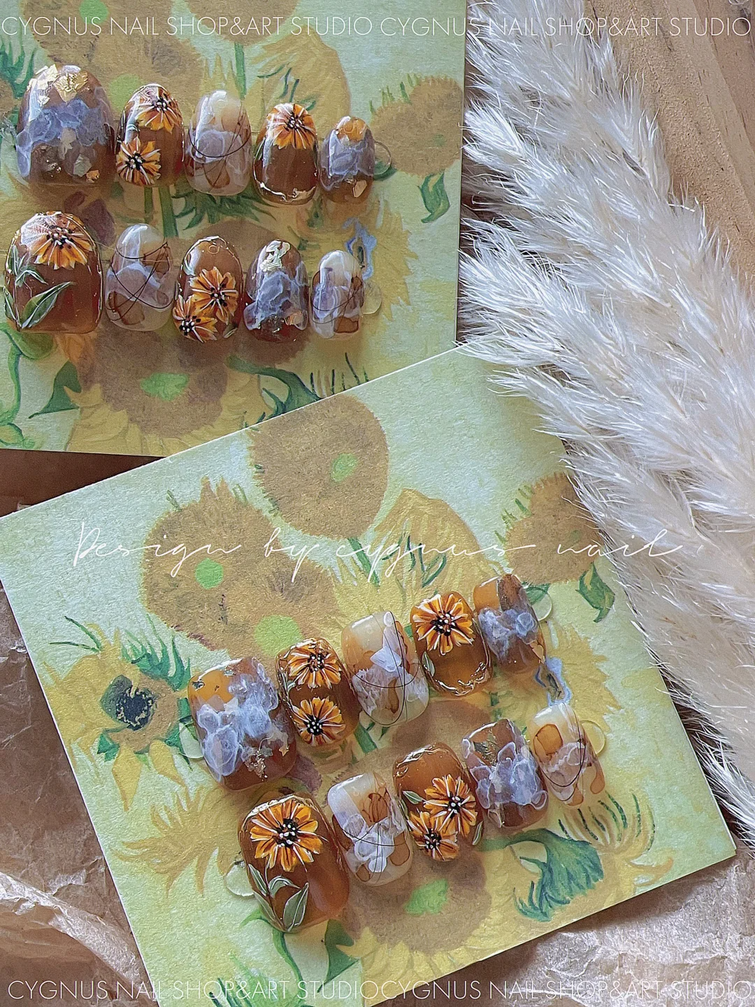 Sunflower Hand Painted Press On Nails Set