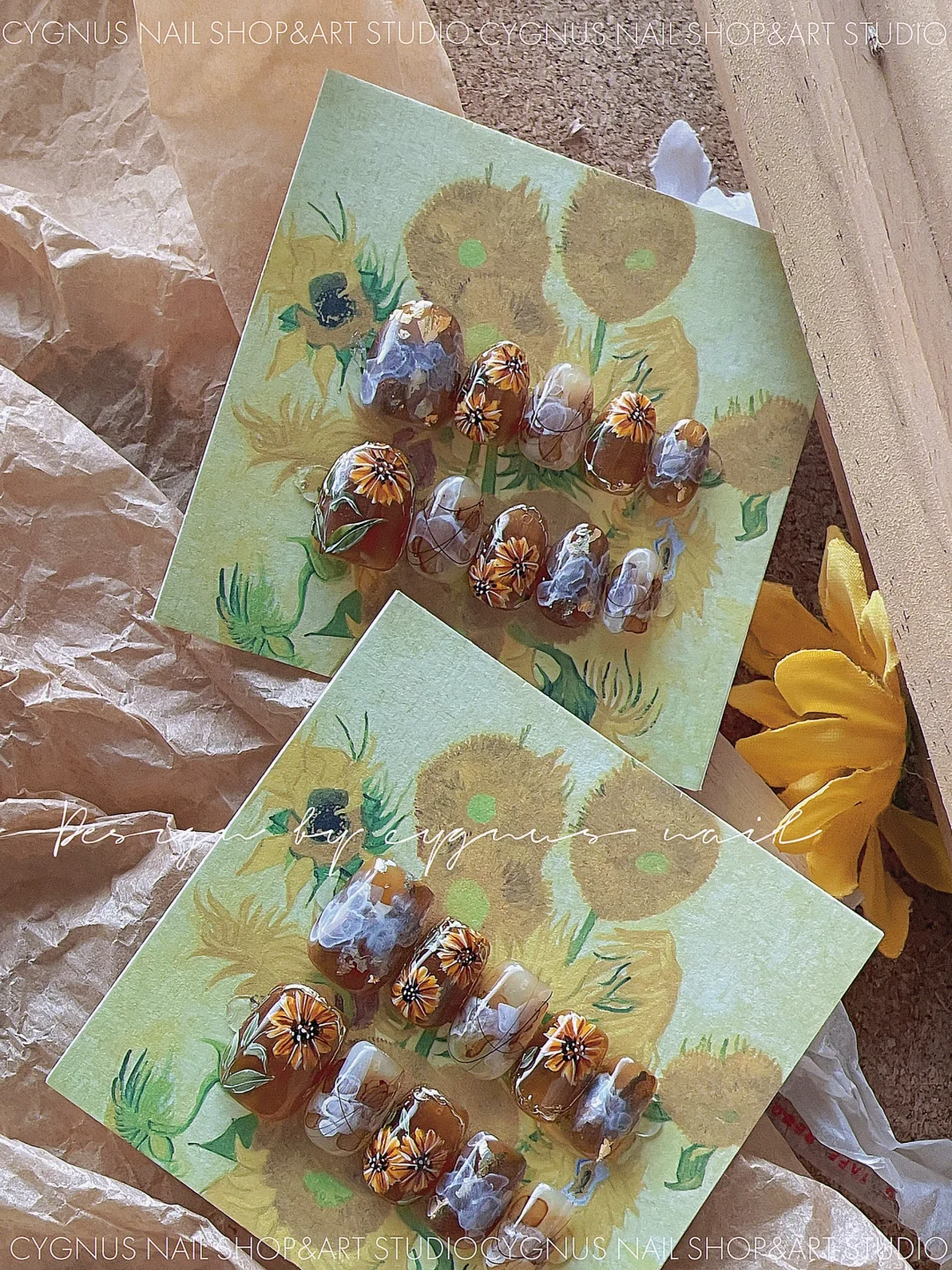Sunflower Hand Painted Press On Nails Set
