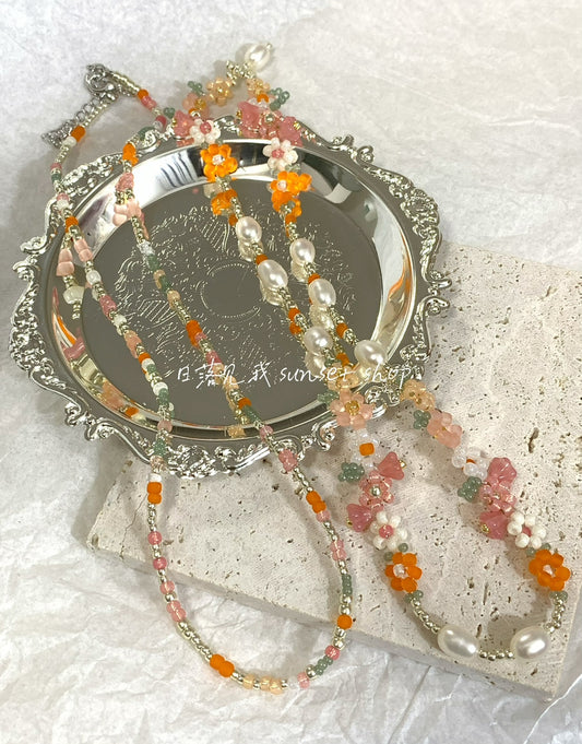 Sunset Glow Beaded Flower Necklace
