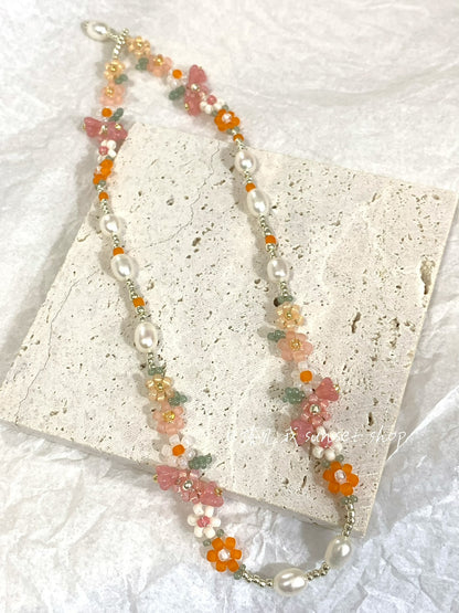 Sunset Glow Beaded Flower Necklace