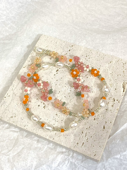 Sunset Glow Beaded Flower Necklace
