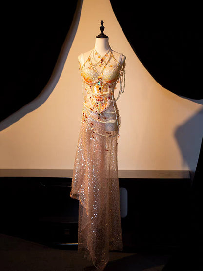 Sunset Mermaid Princess Pearl Beaded Irredecent Bodice Set