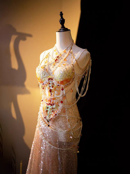Sunset Mermaid Princess Pearl Beaded Irredecent Bodice Set