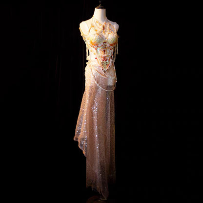 Sunset Mermaid Princess Pearl Beaded Irredecent Bodice Set