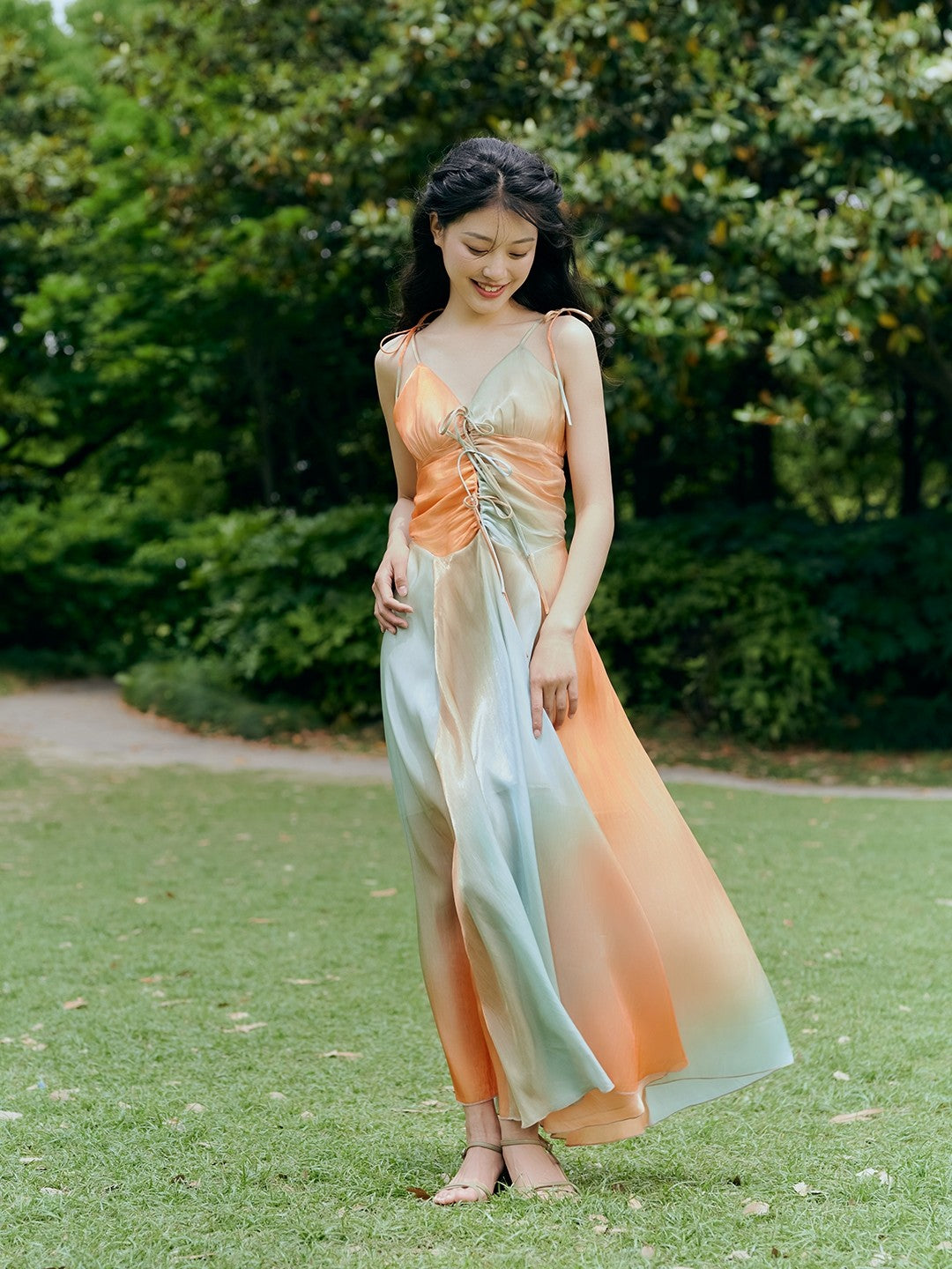 Sunset Tie-Strap Maxi Dress