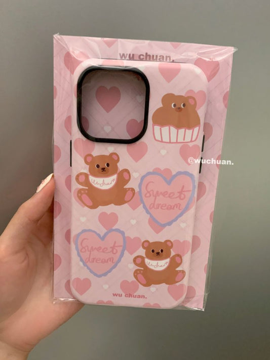 Sweat Pink Bear Printed Double Layer Phone Case