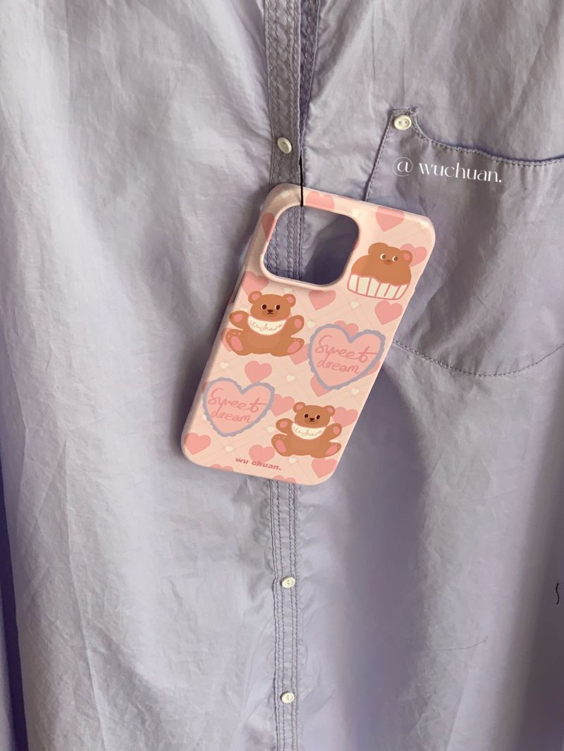 Sweat Pink Bear Printed Double Layer Phone Case