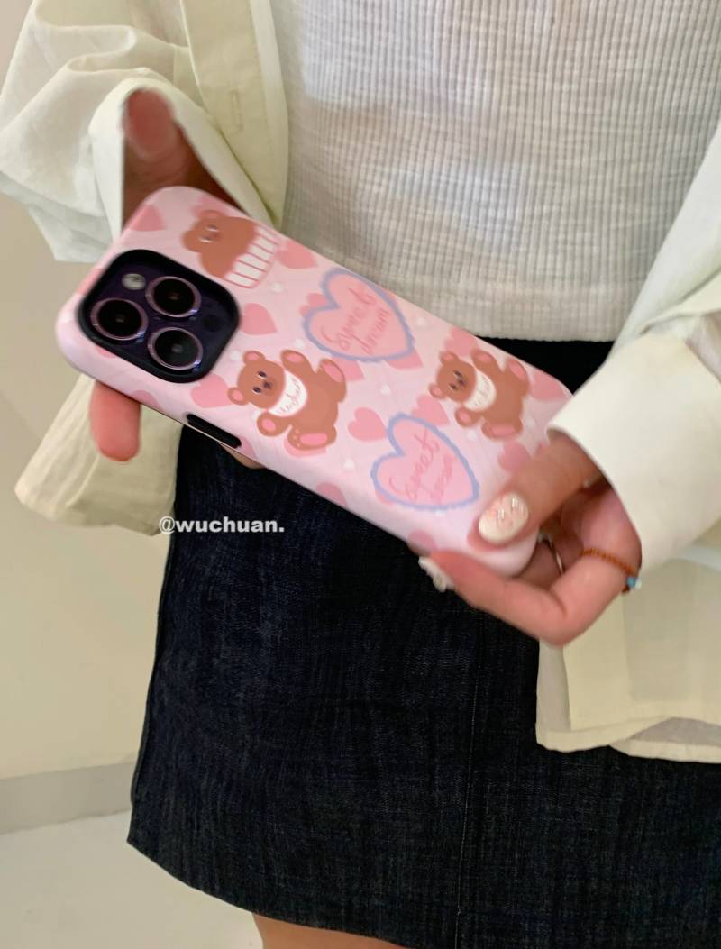 Sweat Pink Bear Printed Double Layer Phone Case