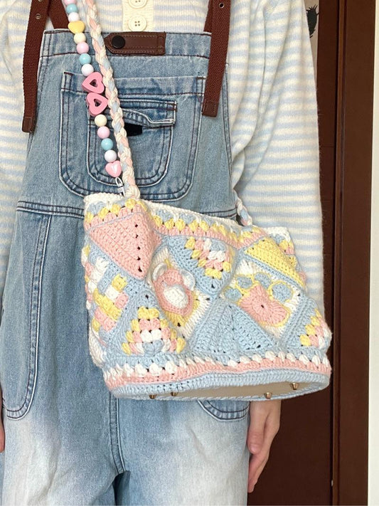 Sweet Crochet Beaded Crossbody Bag