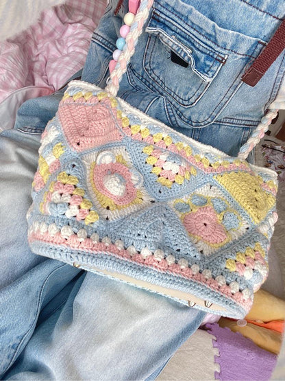 Sweet Crochet Beaded Crossbody Bag