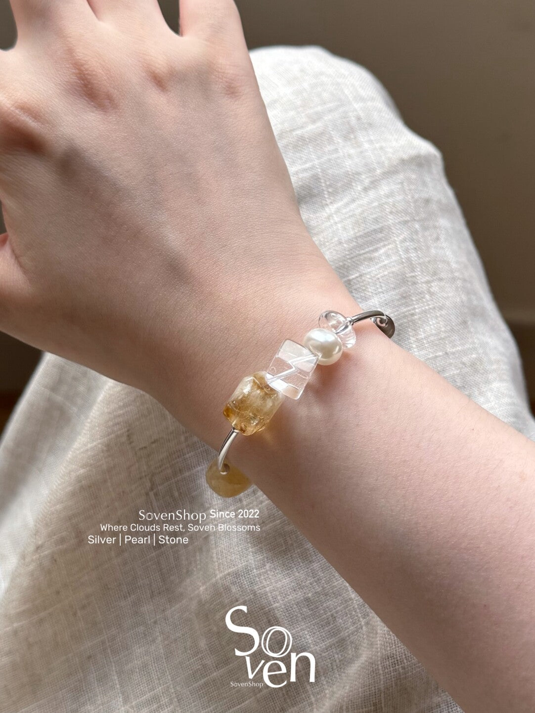 Sweet Olive Citrine Baroque Pearls Beaded Bracelet