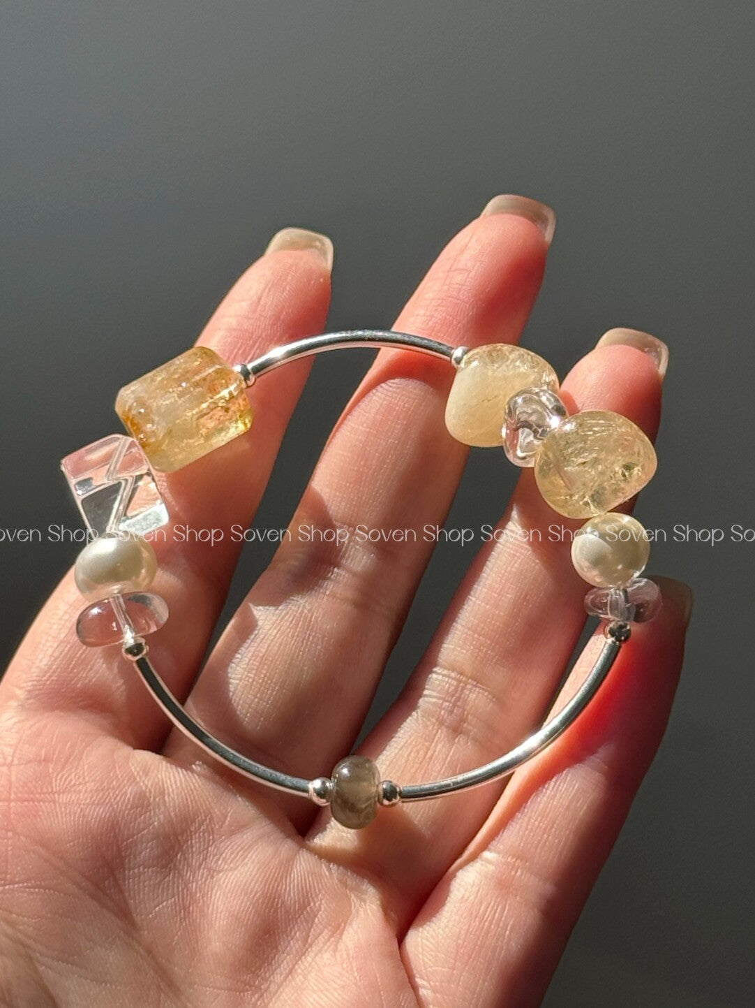 Sweet Olive Citrine Baroque Pearls Beaded Bracelet