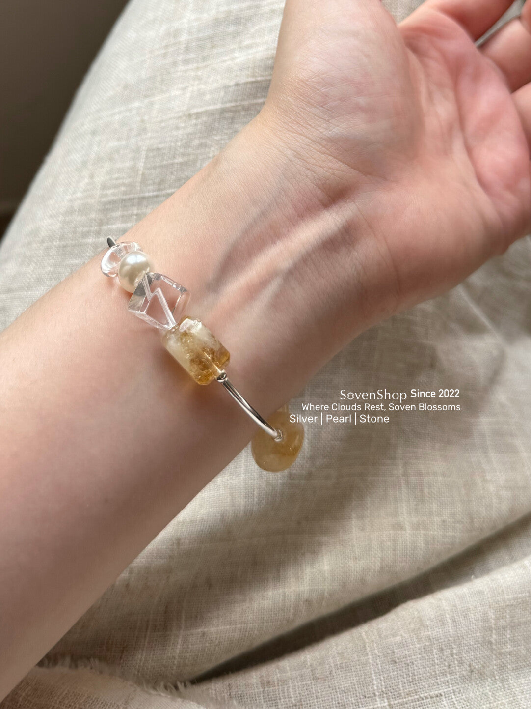 Sweet Olive Citrine Baroque Pearls Beaded Bracelet