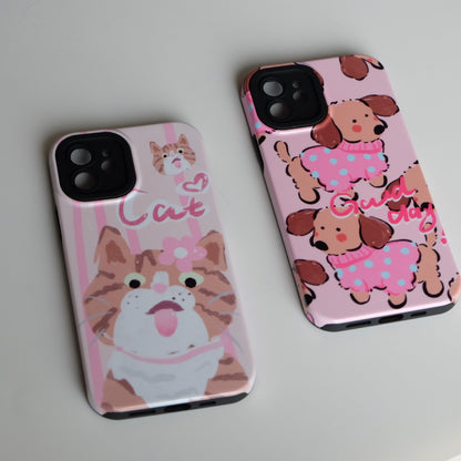 Sweet Pink Fat Cat and Sweater Dog Phone Case