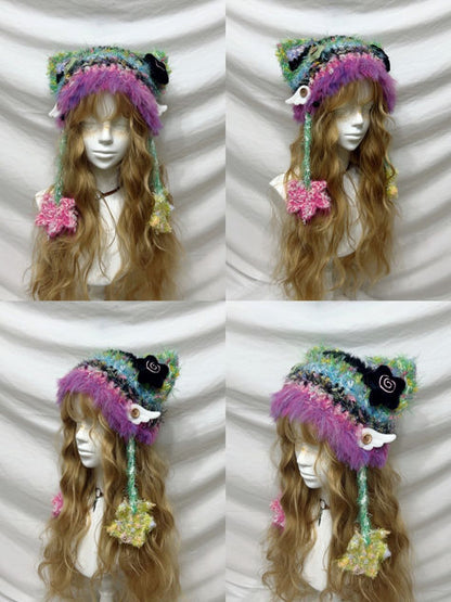 Sweet Animal Ear Pom-Pom Crochet Hat