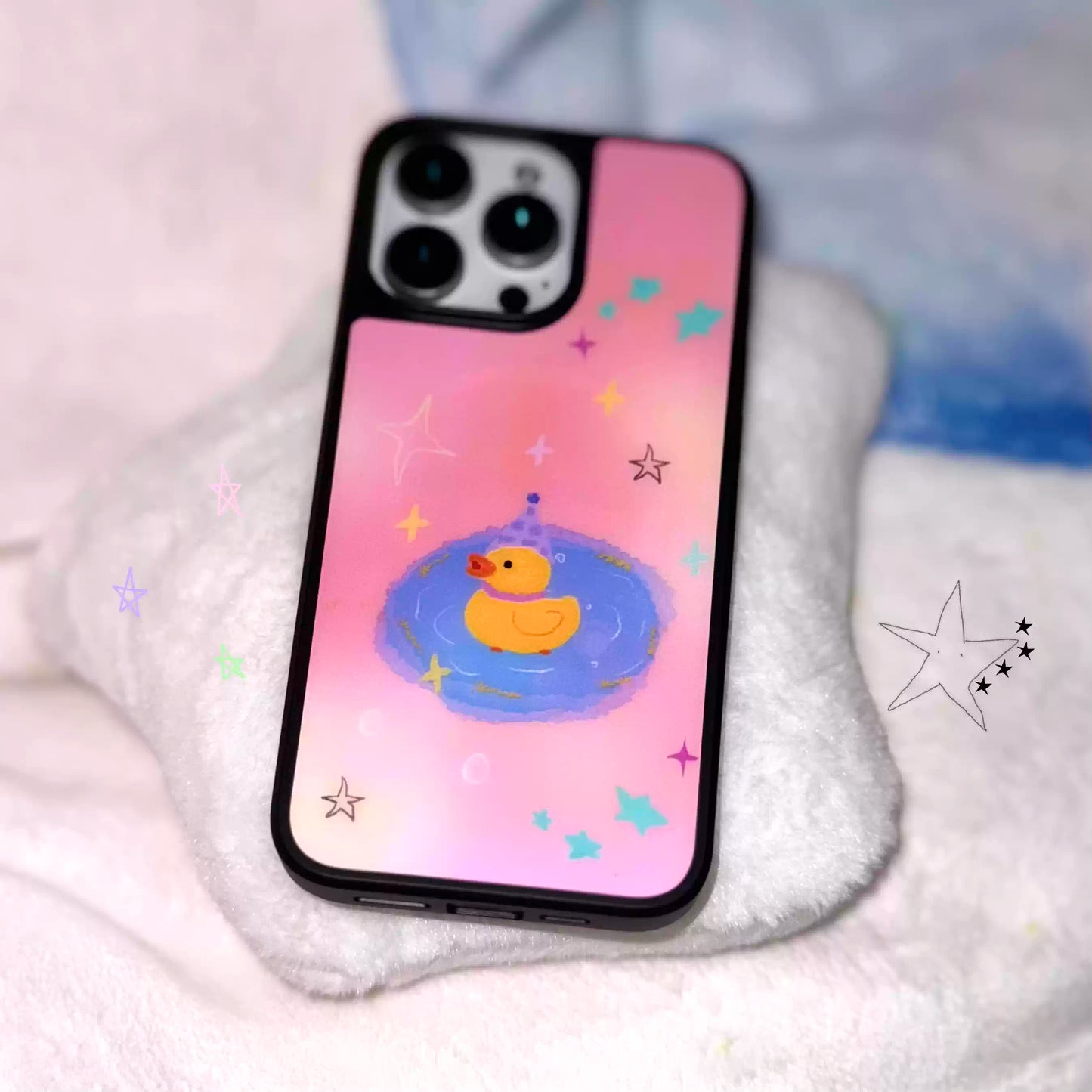 Bubbling Duckling: Whimsical Dreamy Pink Glossy Case
