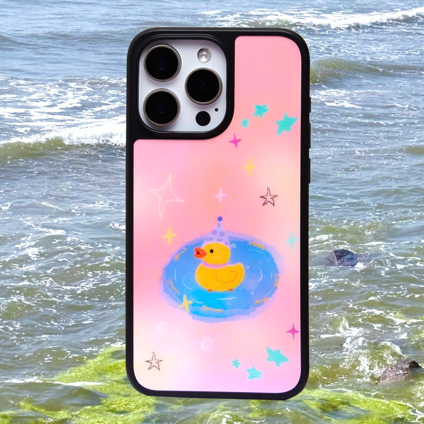 Bubbling Duckling: Whimsical Dreamy Pink Glossy Case