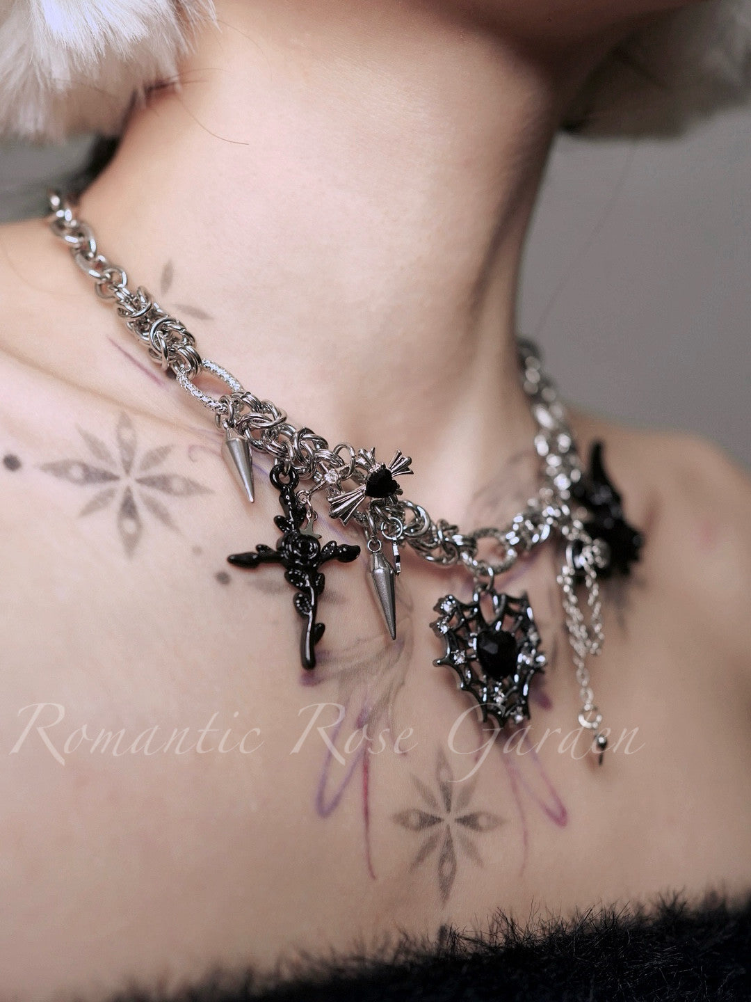 Three Strand Gothic Spider Web Heart Choker