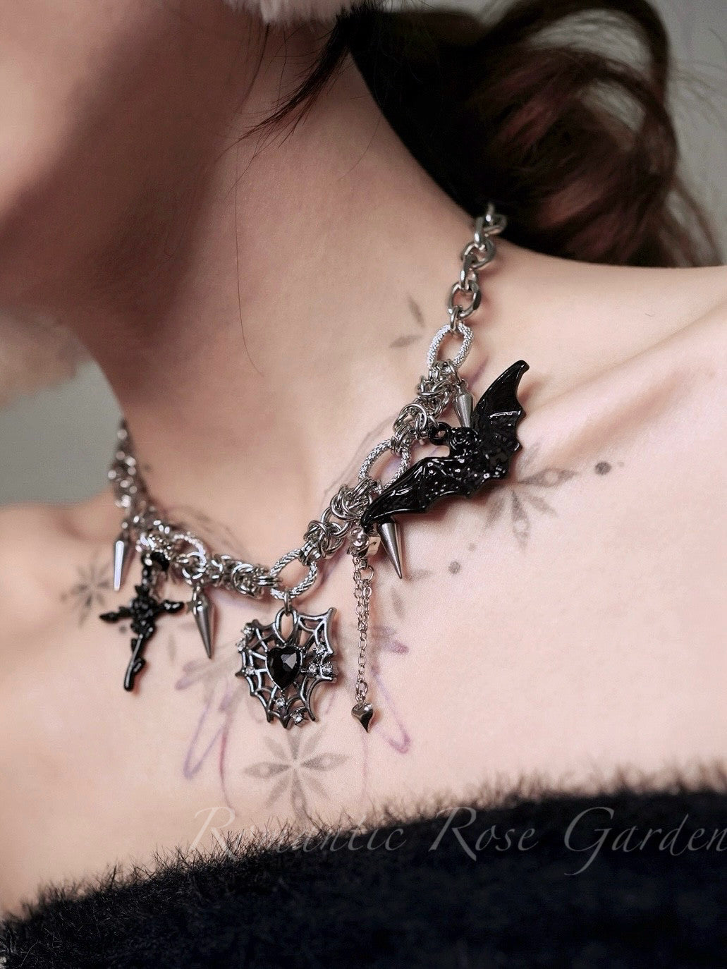 Three Strand Gothic Spider Web Heart Choker
