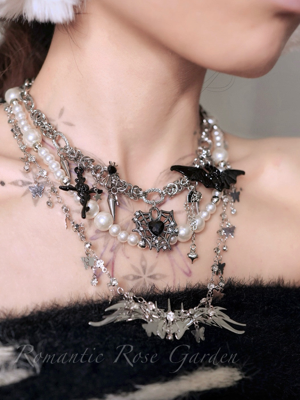 Three Strand Gothic Spider Web Heart Choker