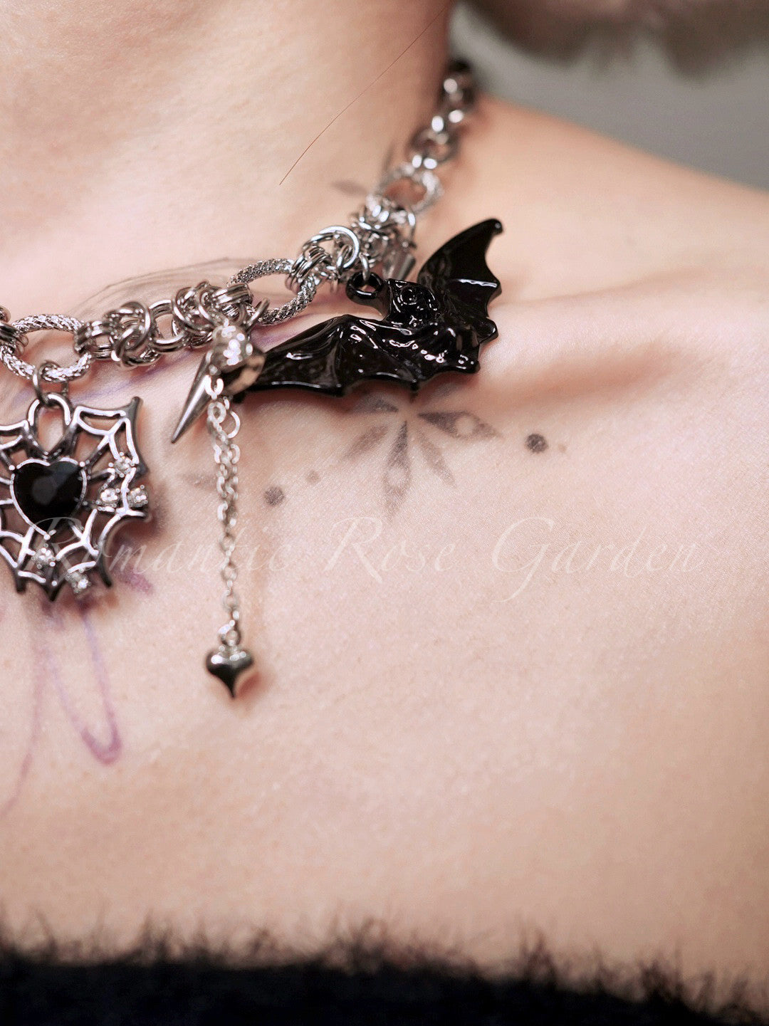 Three Strand Gothic Spider Web Heart Choker