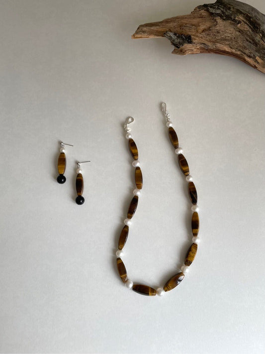 Tiger's Eye Beaded Pearl Necklace