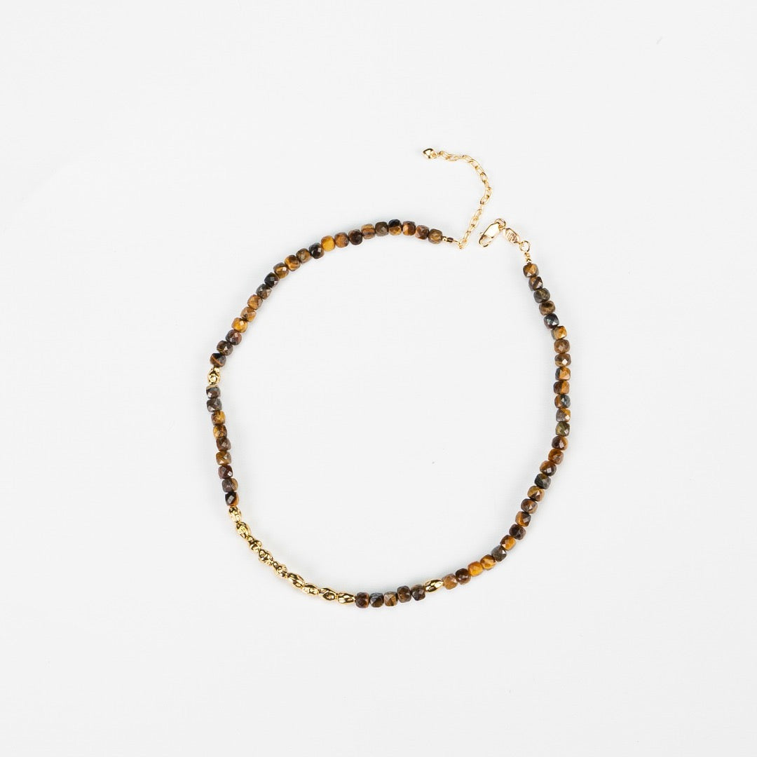 Tiger's Eye Stones Silver Beaded Necklace