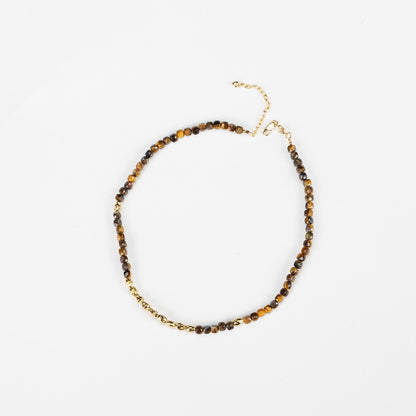 Tiger's Eye Stones Silver Beaded Necklace