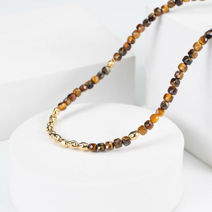 Tiger's Eye Stones Silver Beaded Necklace
