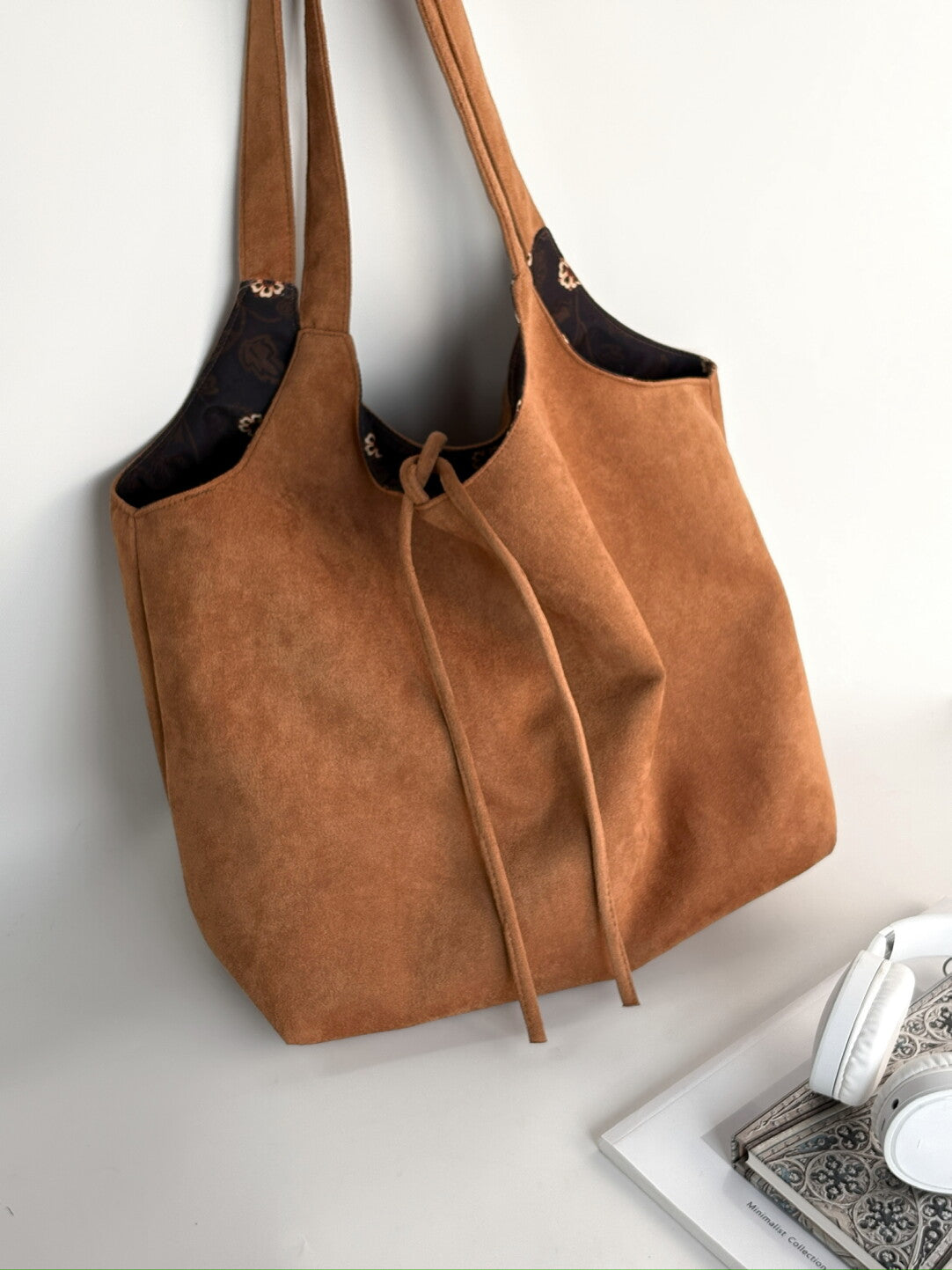 [Chinoiserie] Traditional Pattern Double-Sided Suede Hobo Bag
