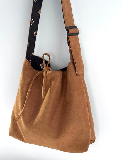 [Chinoiserie] Traditional Pattern Double-Sided Suede Hobo Bag