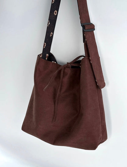 [Chinoiserie] Traditional Pattern Double-Sided Suede Hobo Bag
