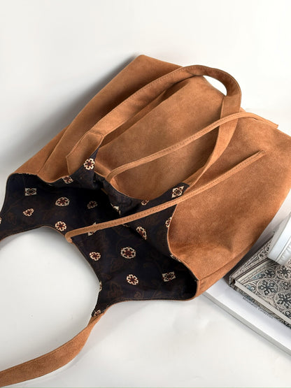 [Chinoiserie] Traditional Pattern Double-Sided Suede Hobo Bag