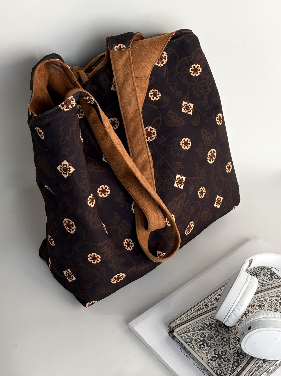 [Chinoiserie] Traditional Pattern Double-Sided Suede Hobo Bag