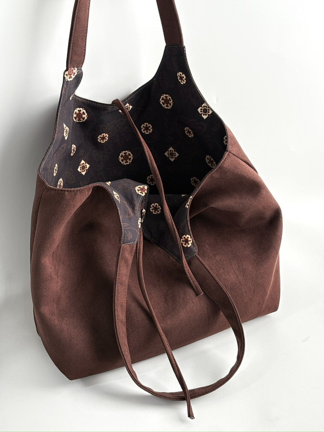 [Chinoiserie] Traditional Pattern Double-Sided Suede Hobo Bag