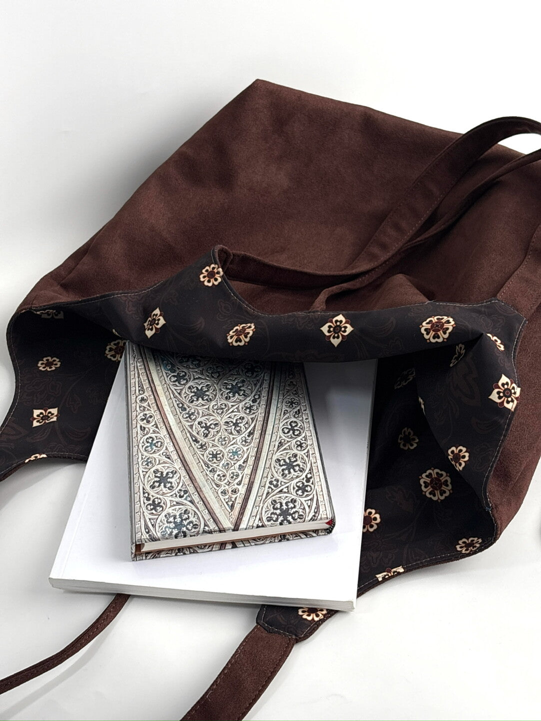 [Chinoiserie] Traditional Pattern Double-Sided Suede Hobo Bag