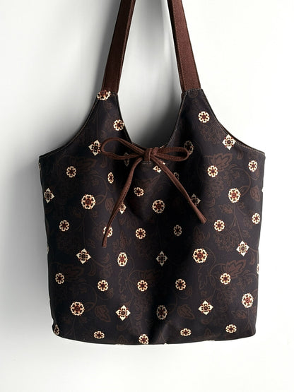 [Chinoiserie] Traditional Pattern Double-Sided Suede Hobo Bag