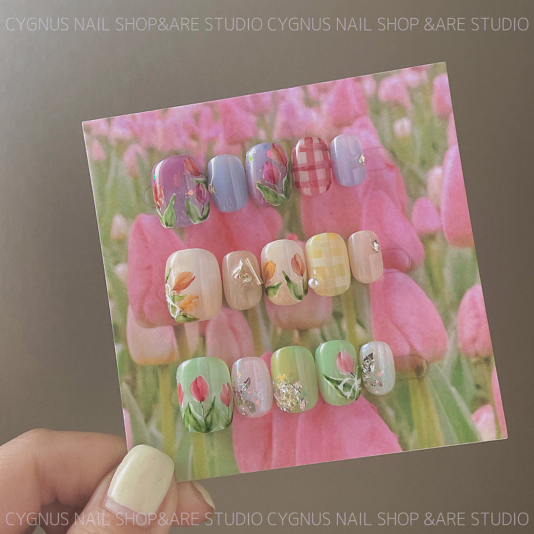 Tulip Fields Hand Painted Press On Nails Set