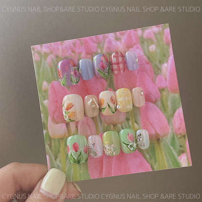 Tulip Fields Hand Painted Press On Nails Set