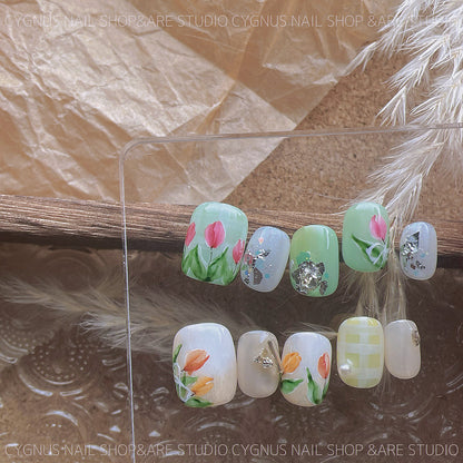 Tulip Fields Hand Painted Press On Nails Set