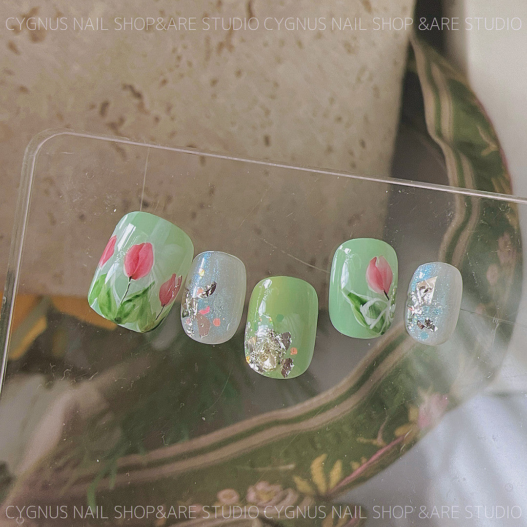 Tulip Fields Hand Painted Press On Nails Set