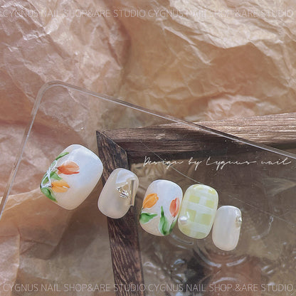 Tulip Fields Hand Painted Press On Nails Set