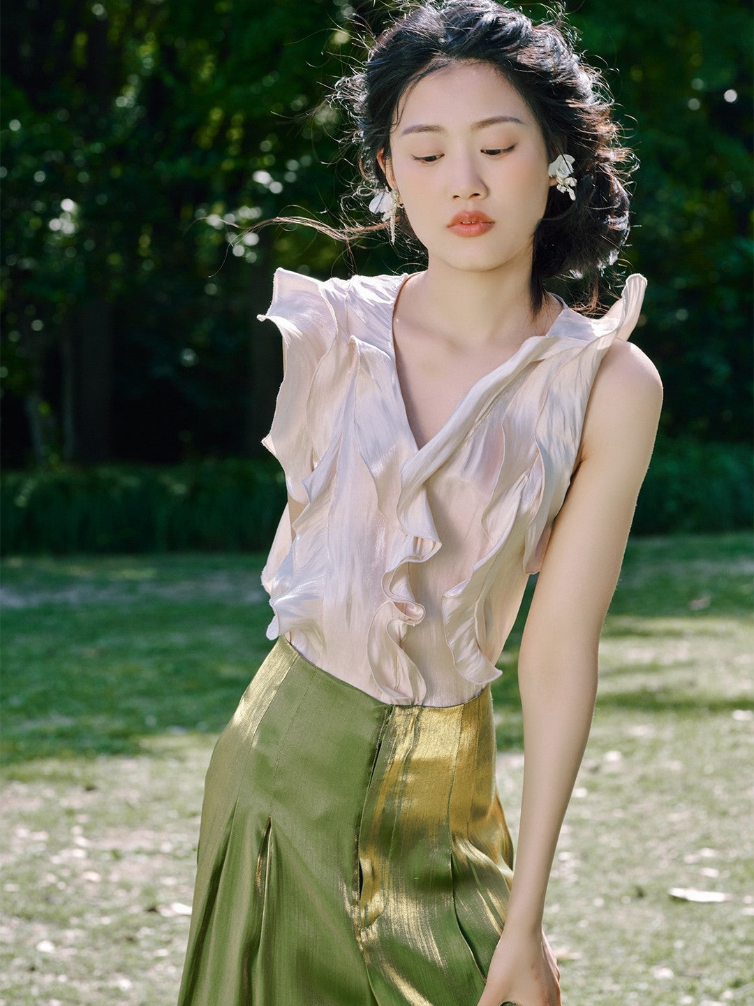 Tulip Ruffles Sleeveless Tiered Suit
