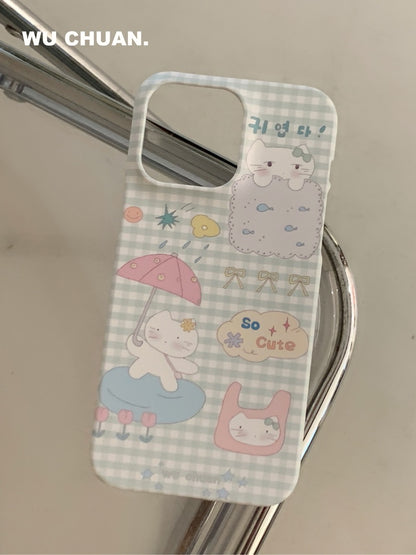 Umbrella Kitten Plaid Printed Double Layer Phone Case