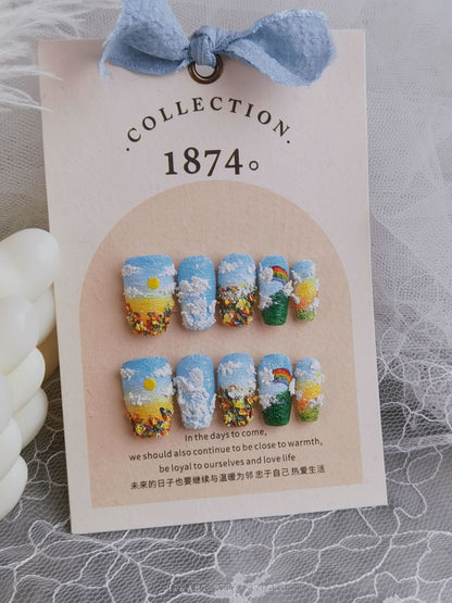 Van Gogh's Sunflower Garden Textured Art Press On Nails Set
