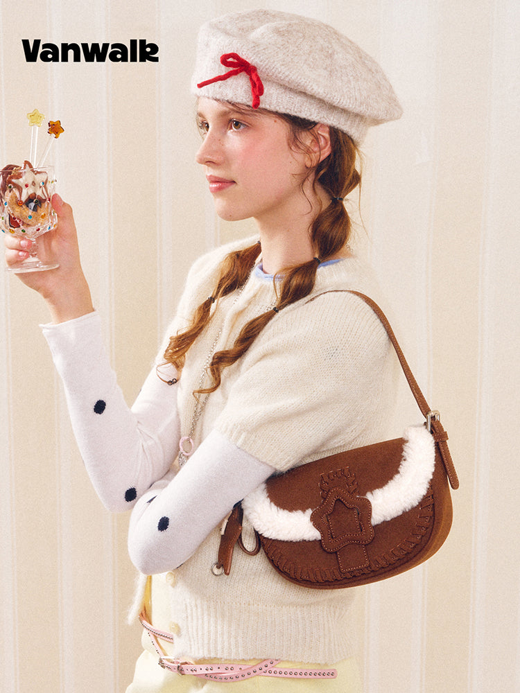 Vanwalk Cocoapie Retro Plush Crescent Bag