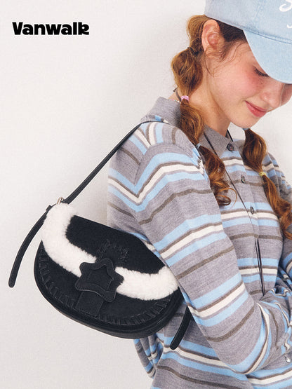 Vanwalk Cocoapie Retro Plush Crescent Bag