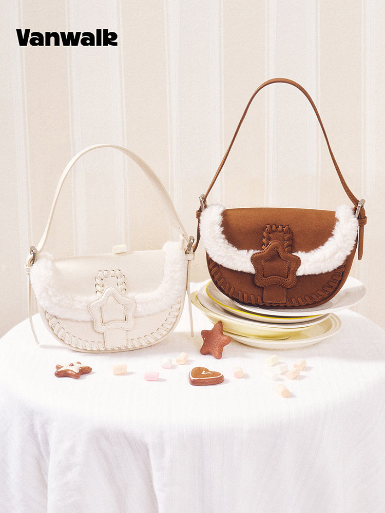 Vanwalk Cocoapie Retro Plush Crescent Bag