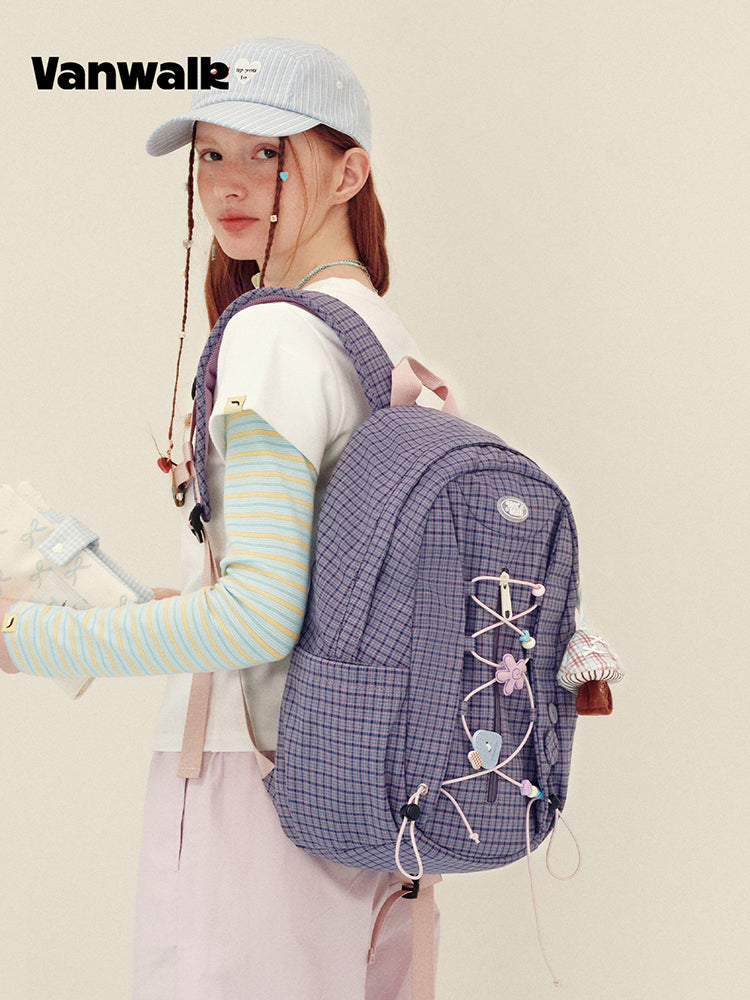 Vanwalk Journal House Drawstring Plaid Backpack
