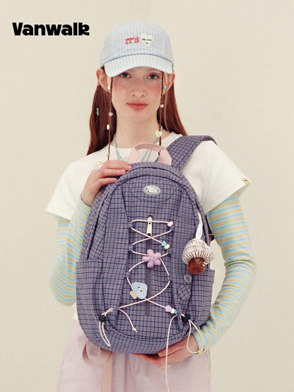 Vanwalk Journal House Drawstring Plaid Backpack